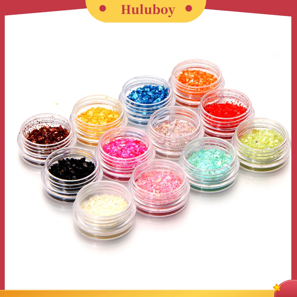 Huluboy Huluboy♡ 1 Set 12 Warna Kerang Granules Shiny Untuk Dekorasi Nail Art Manicure