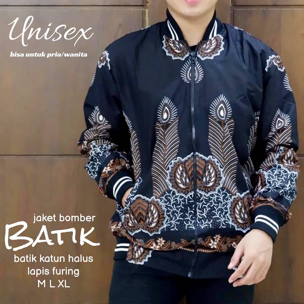 Jaket batik pria dan wanita keren terbaru bomber unisex motif batik jokowi