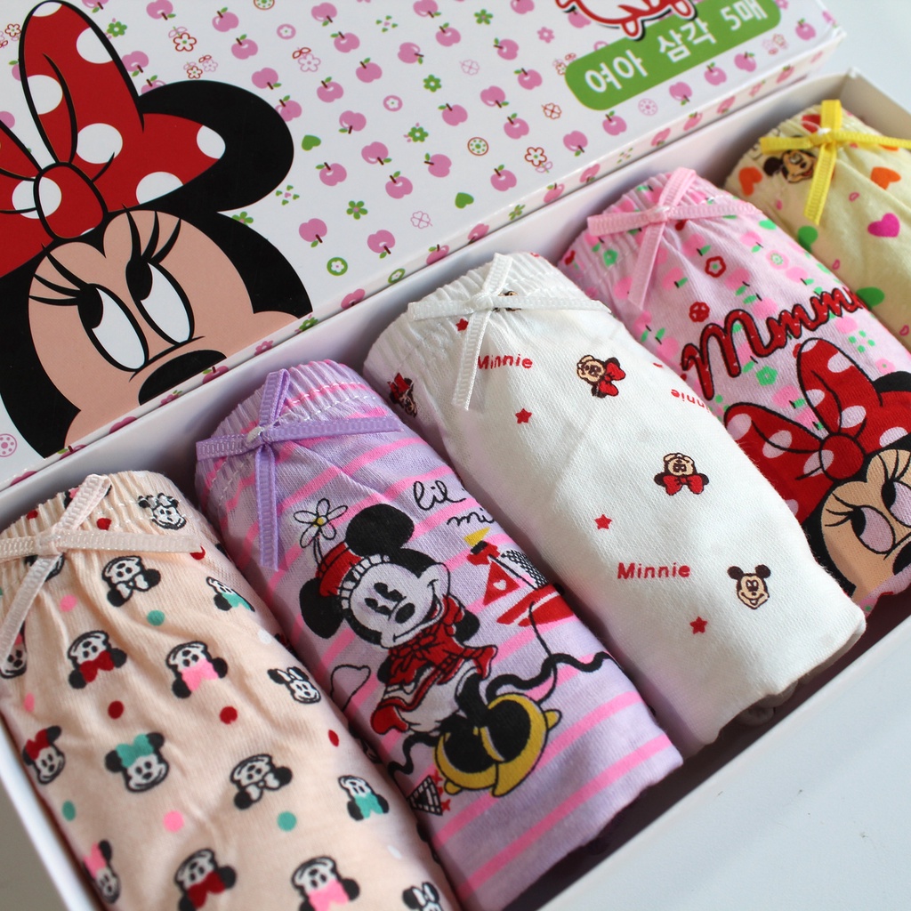 SET Celana Dalam Anak Perempuan Minnie Mouse Celana Dalam Anak dengan Box Kolor Anak Perempuan Import Minie Mouse