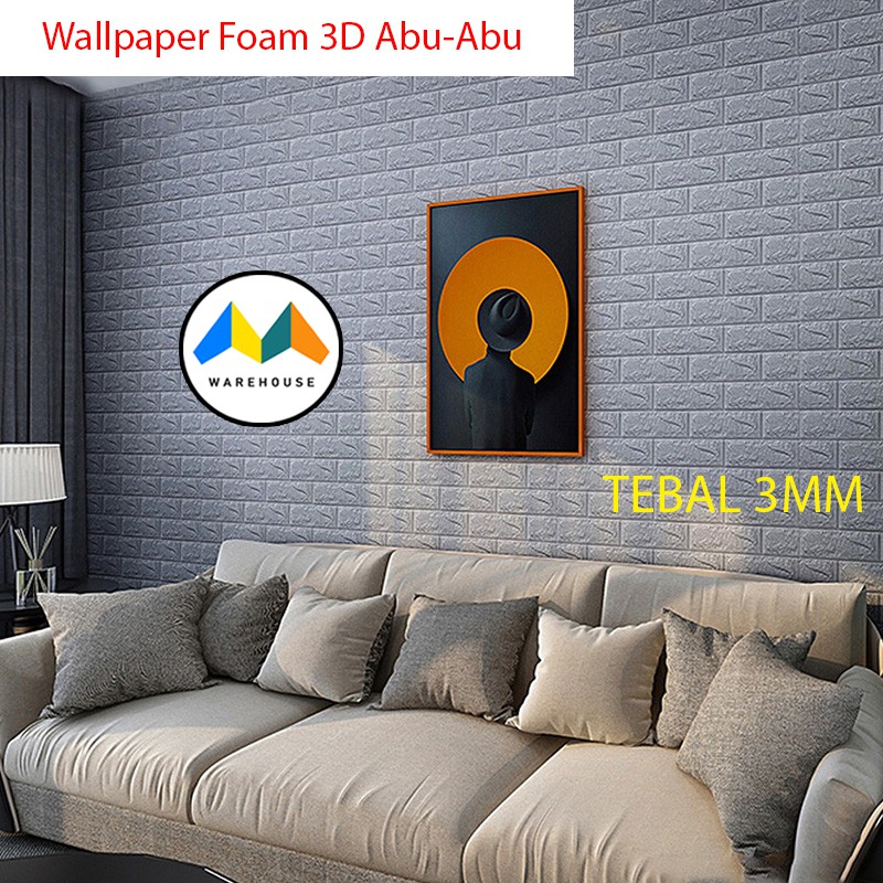 MW Wallpaper Foam Hitam Bata 3D Bata Warna Hitam Premium Wall Paper Sticker Tebal 3MM-3