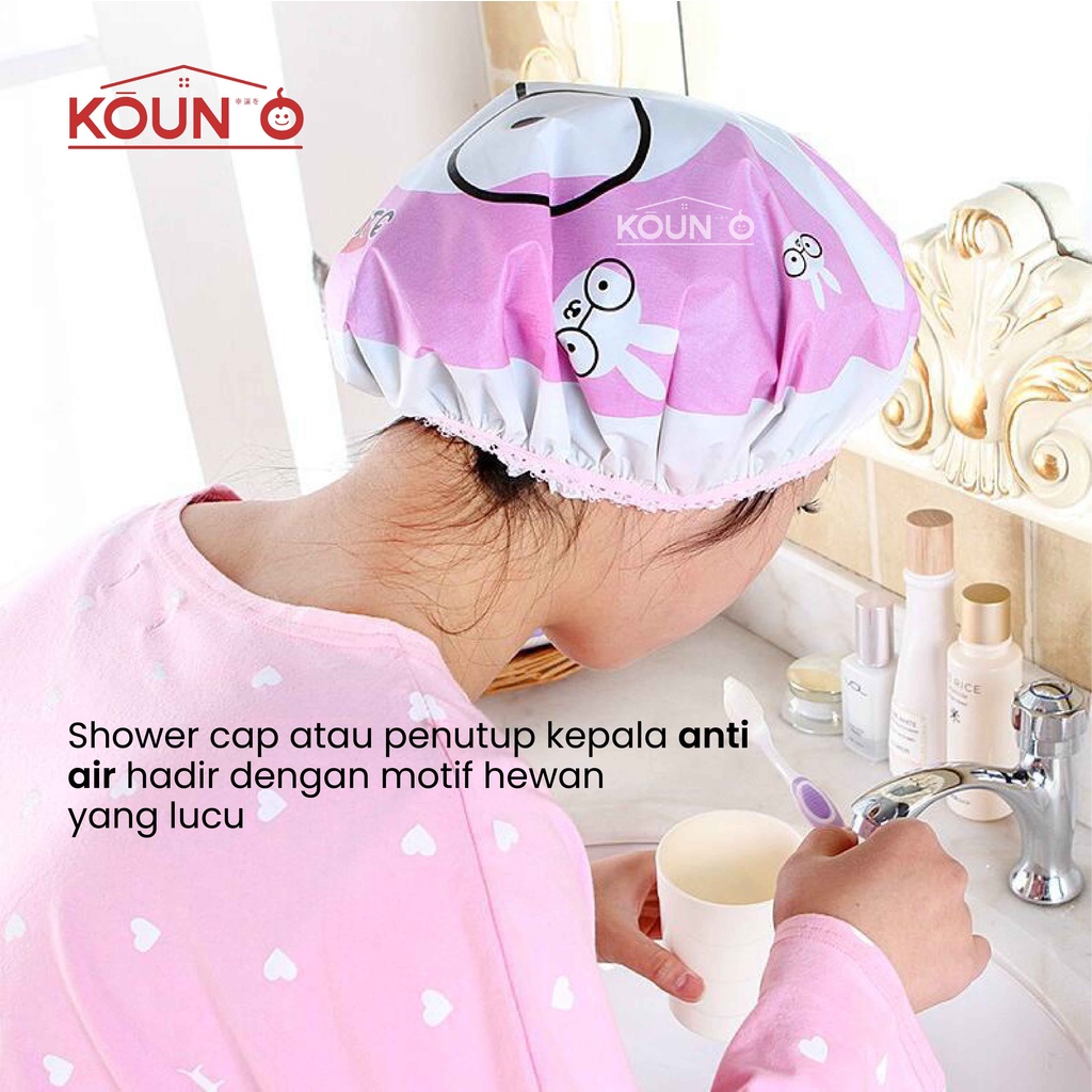 Shower Cap Topi Penutup Rambut Kepala Mandi Karakter Motif Dewasa Anak Anti Air Waterproof Bath