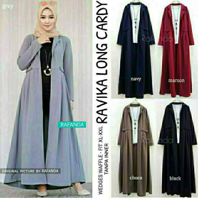 Ravika Long Cardy, KARDIGAN/LONG KARDIGAN MUSLIM CANTIK BAHAN WEDGES WAFFLE LD 100-110  TERMURAH BESTSELLER OOTD PALING LARIS