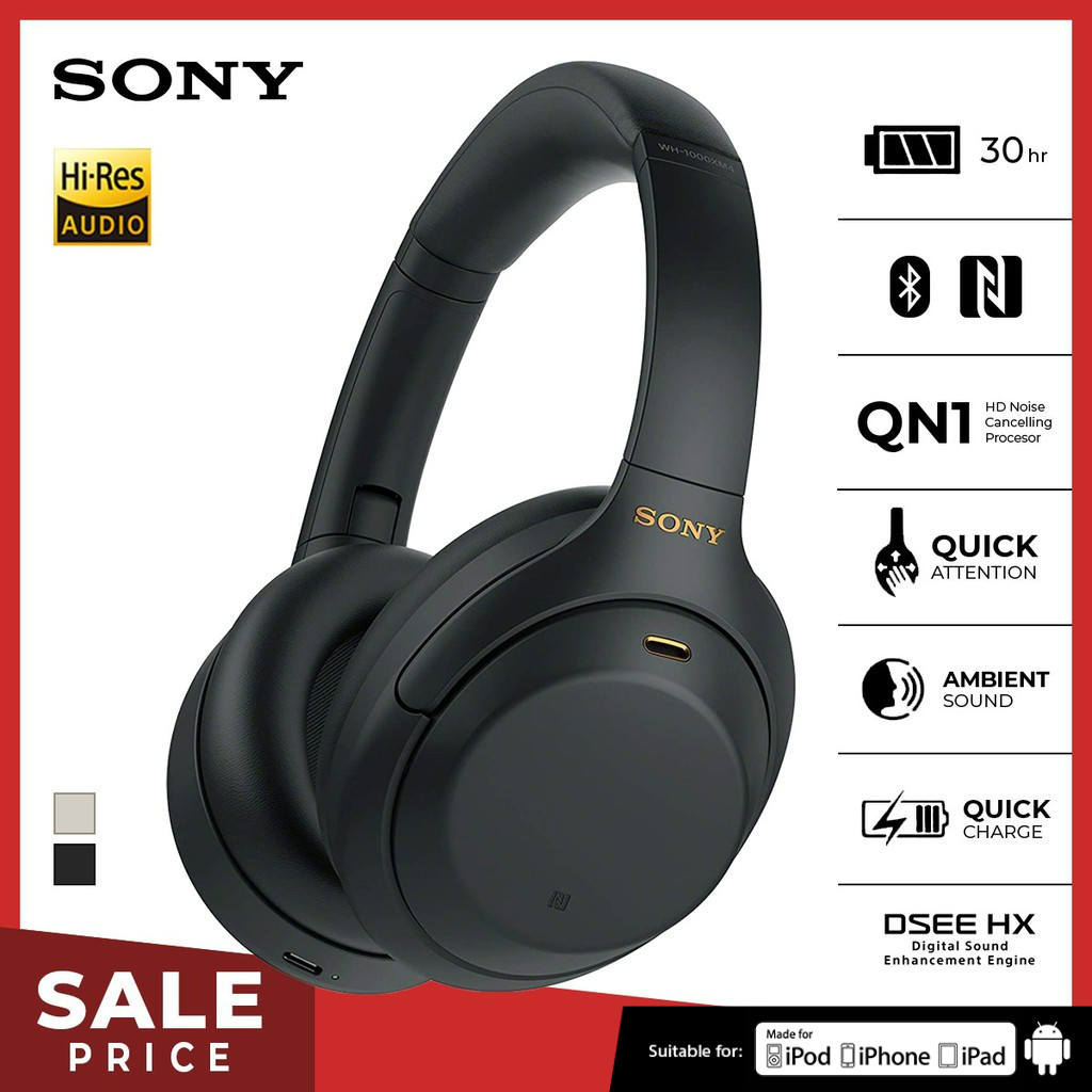 Sony WH-1000XM4 Wireless Headphone Premium Noise Cancelling Battery up to 30h With Microphone - Black