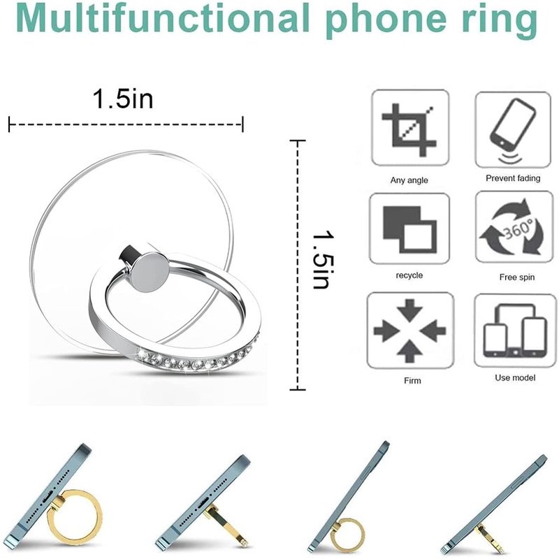 Universal Diamond Cell Phone Ring Holder / Transparent Smartphone Finger Kickstand / 360° Rotation Metal Finger Stand for   &amp; Android Phone