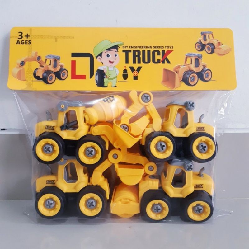 Mainan DIY Set Kendaraan Kontruksi - Miniatur Mobil Truk Anak Diecast