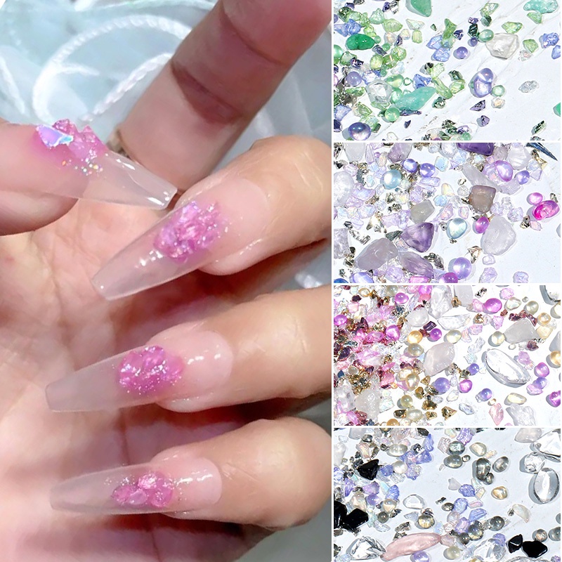 Perhiasan Manik-Manik Batu Berlian Imitasi Glitter 3D Ukuran Campur Untuk Dekorasi Nail Art