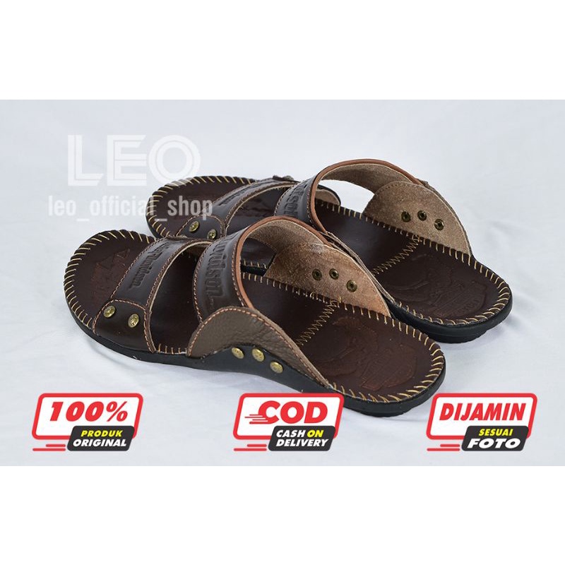 Sandal Kulit Harley Davidson Full Up Sendal Kulit Asli Pria Sandal Slop Casual / Sendal Jepit Herley Hitam Coklat Glossi Slide SH-02