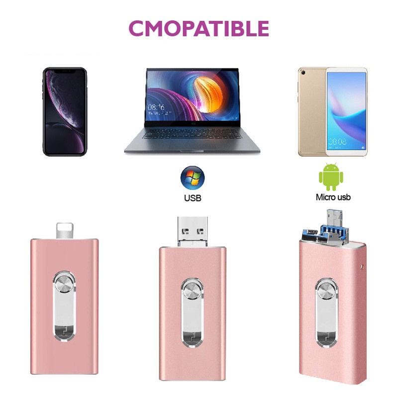 4 in 1 OTG USB Flash Drive 512GB Penyimpanan Eksternal Bahan Metal Untuk Ponsel PC