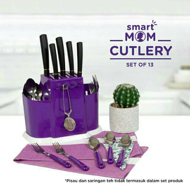 (1 Set isi 13 Pcs) Set Sendok Garpu Smart Mom Cutlery set of 13 DUSDUSAN - Sendok Ungu - Garpu Ungu