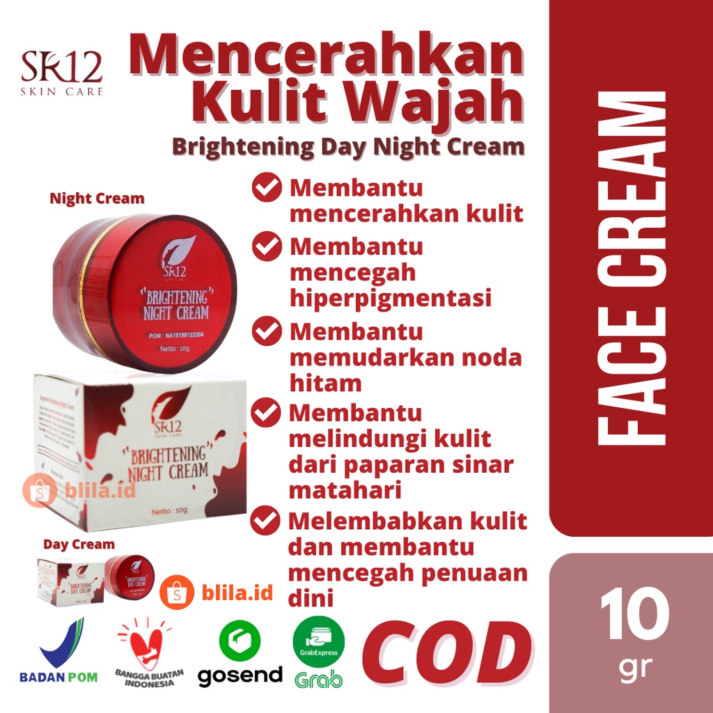 SR12 Krim Pemutih Wajah Brightening Day Night Cream Melembabkan Kulit Wajah BPOM