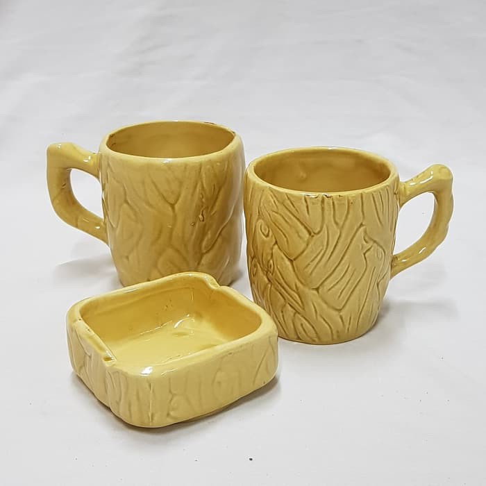 White Line Coffee Mug Set / Cangkir Keramik plus Asbak