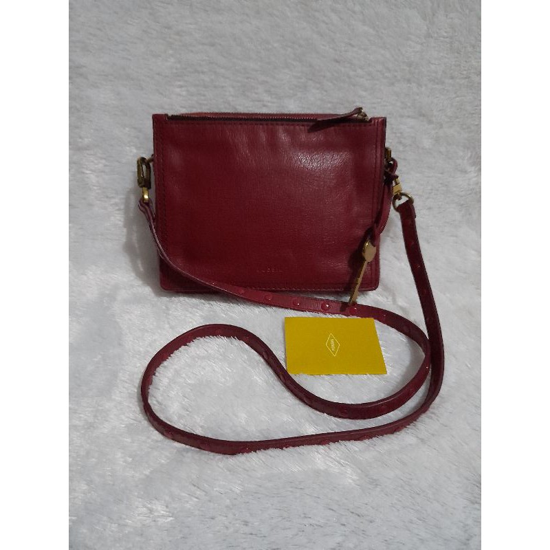 tas fossil campbell red velvet preloved