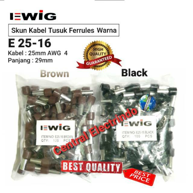 Skun Kabel Ferrules Warna E 25-16 Kabel 25mm AWG 4 EWIG.
