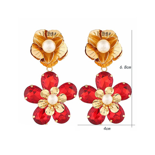 LRC Anting Tusuk Fashion Crystal Diamond Flower Gemstone Stud Earrings F6713X