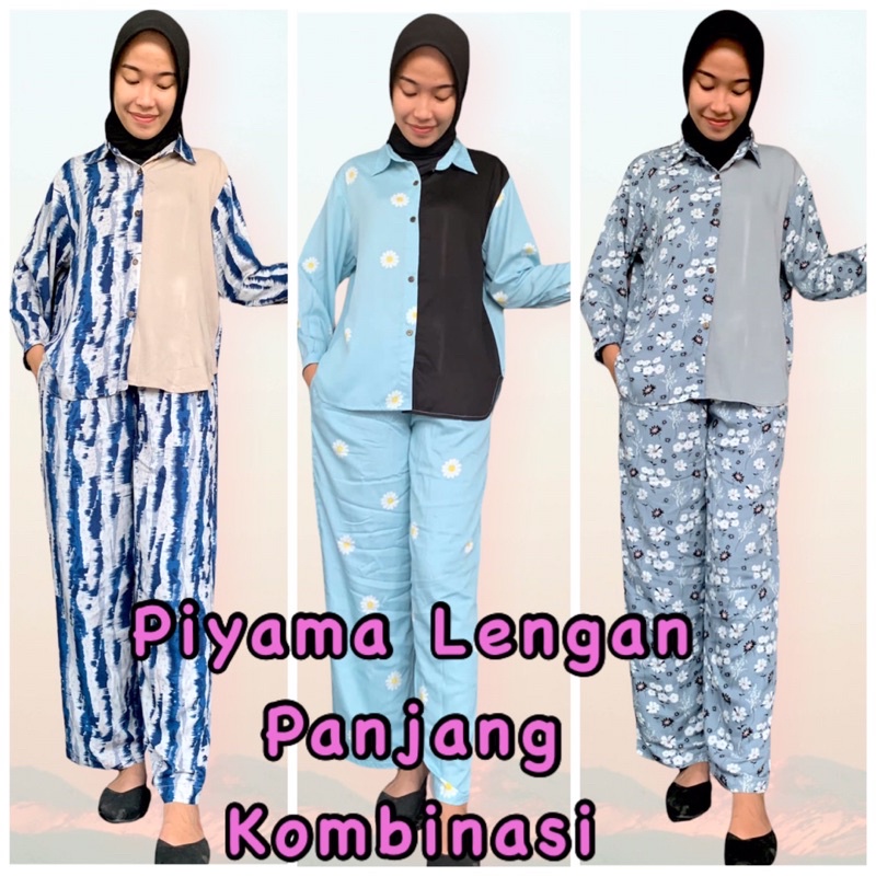 PIYAMA KANCING / ONE SET PIYAMA KEMEJA/PIYAMA BUSUI MUSLIMAH FULL KANCING BAHAN RAYON GRAM FASHION