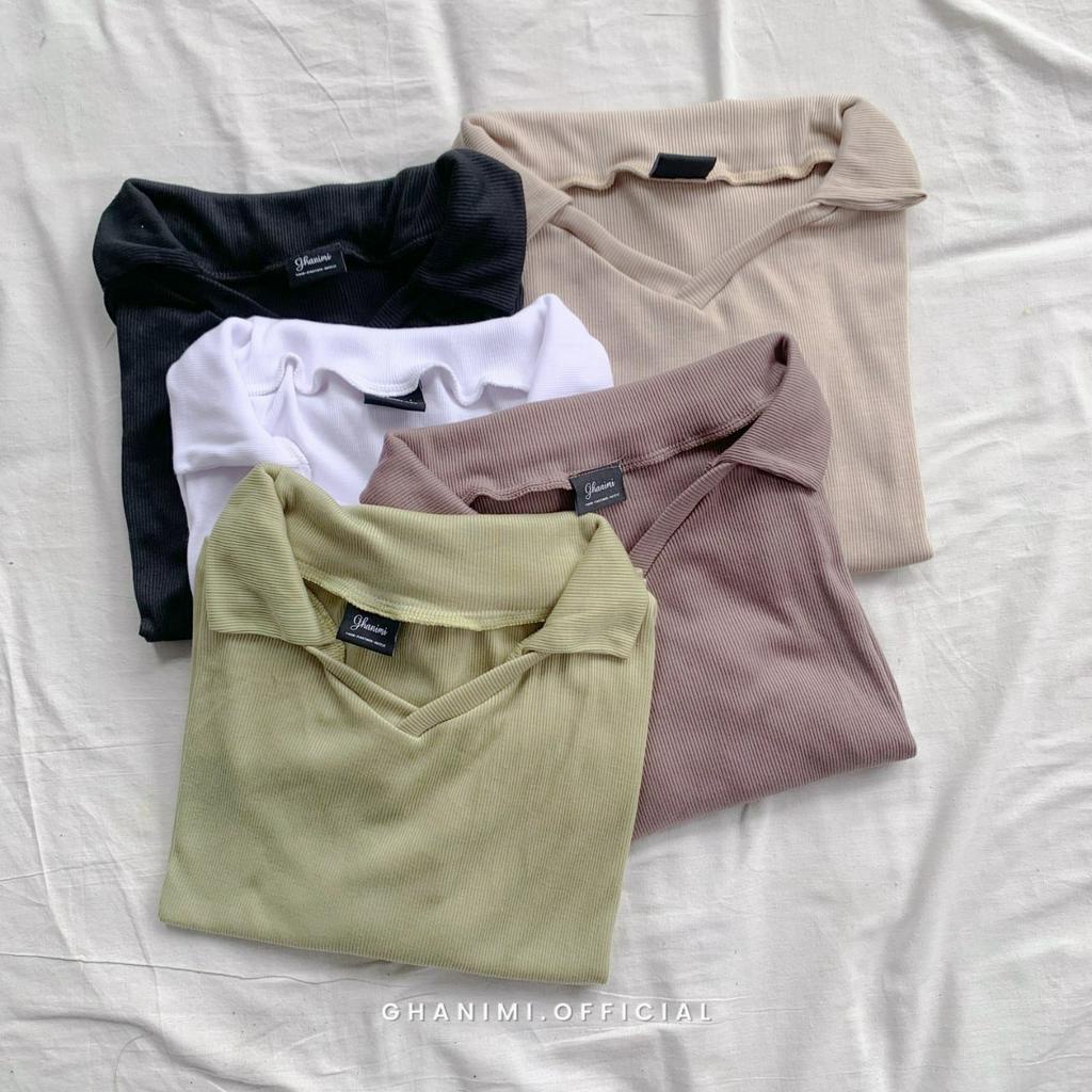 Ghanimi - Neika Blouse / Blus Rajut Polos / Blus daily kerja / Blus Santai Casual / Blus polos / atasan crop tee / Atasan tangan panjang / atasan polos berkerah / baju kerja timeless