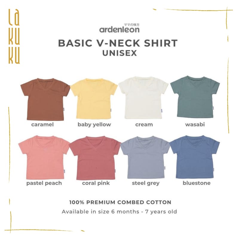 Lakuku - Ardenleon Basic V Neck Kids Shirt Baju Anak Atasan Polos (4 - 7Y)