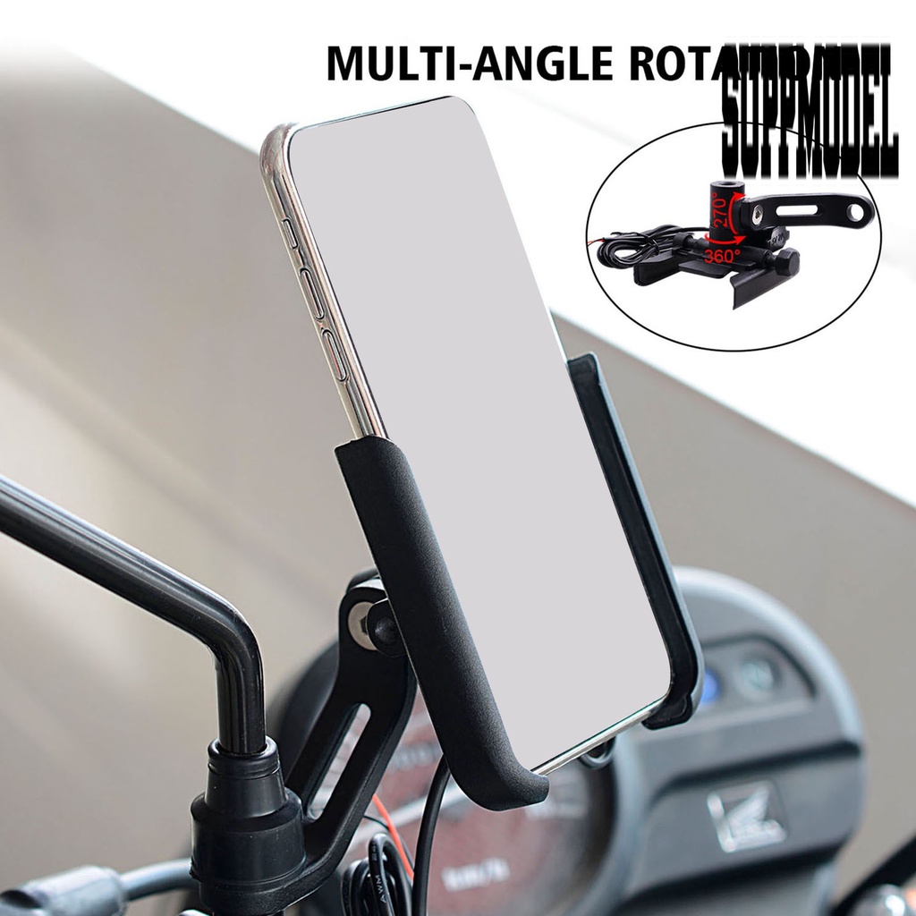 Holder Handphone Rotasi 360 Derajat Dengan Charger USB Untuk Kaca Spion Motor