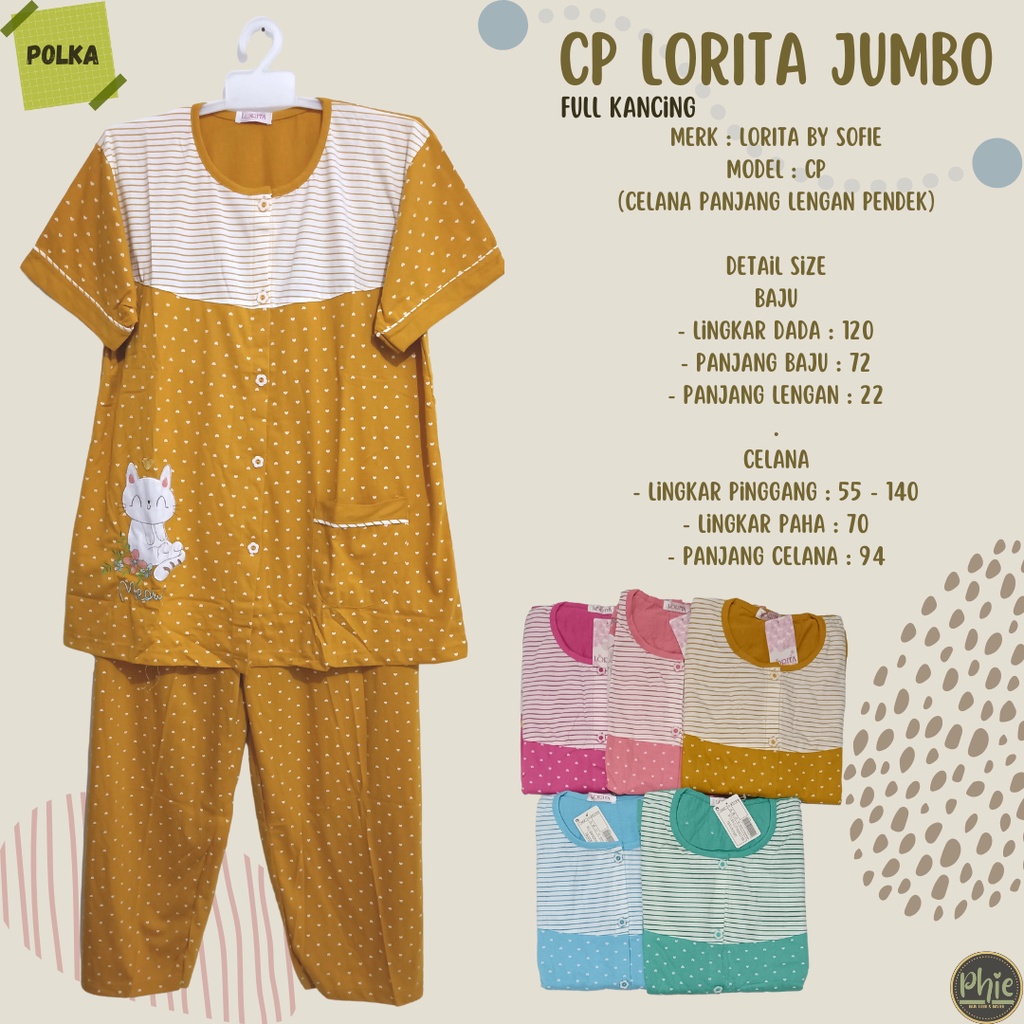 Babydoll Kaos Dewasa CP Lorita by Sofie Jumbo XXL Ld 120 Lengan Pendek Celana Panjang
