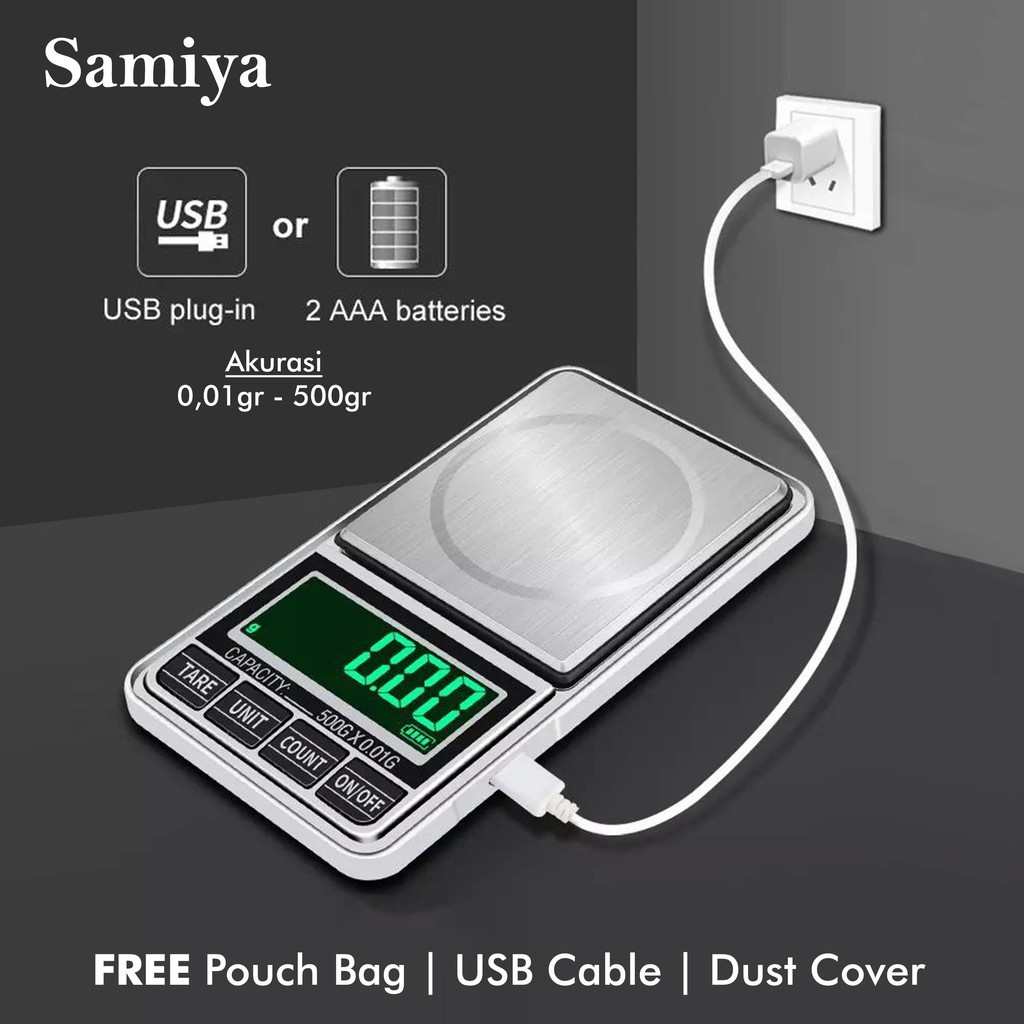 jewelry scale USB 0,01gram - 500gram / timbangan emas portable high accuracy free pouch bag