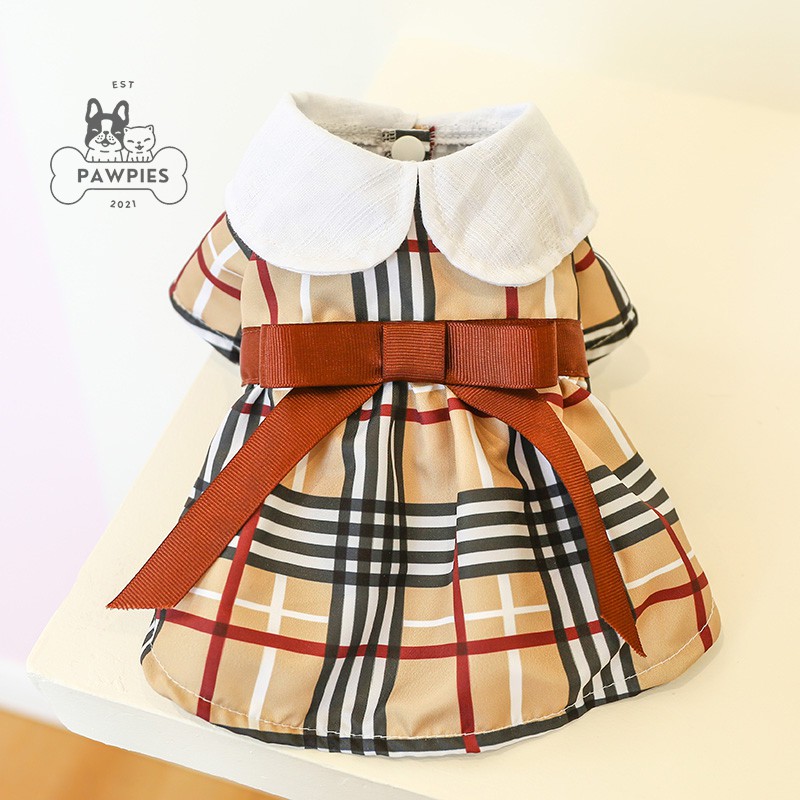Baju Dress Tutu Rok Anjing Kucing Burberry Pita Kerah Dog Cat Pet Shirt Skirt Tee Top Clothes Bow