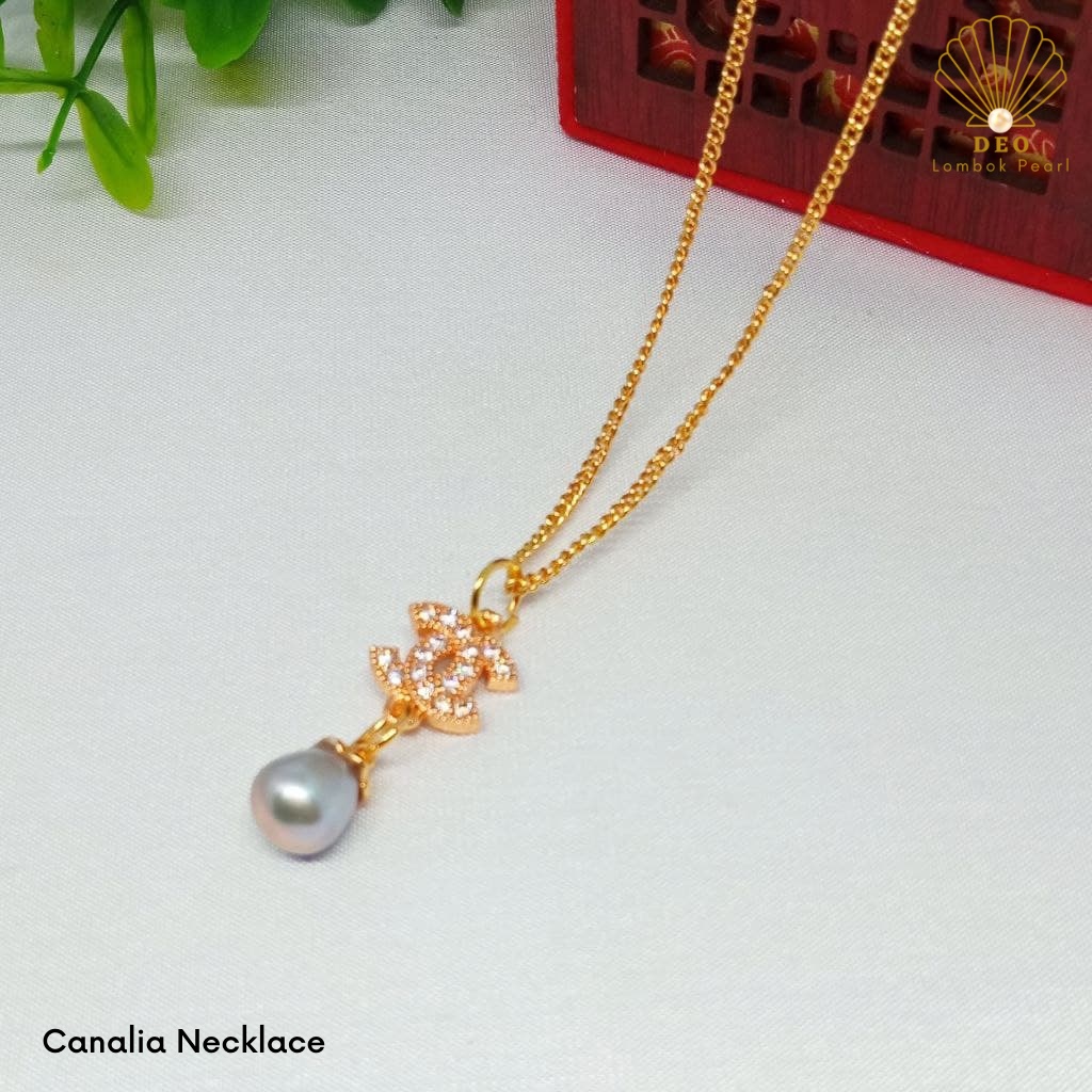 Canalia Necklace Kalung Mutiara Tawar Lombok Warna Abu Gaya Chanel