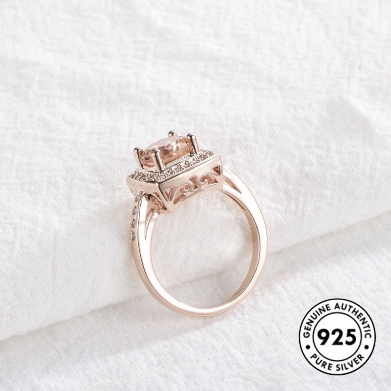 Cincin Bentuk Kotak Bahan S925 Silver Warna Rose Gold