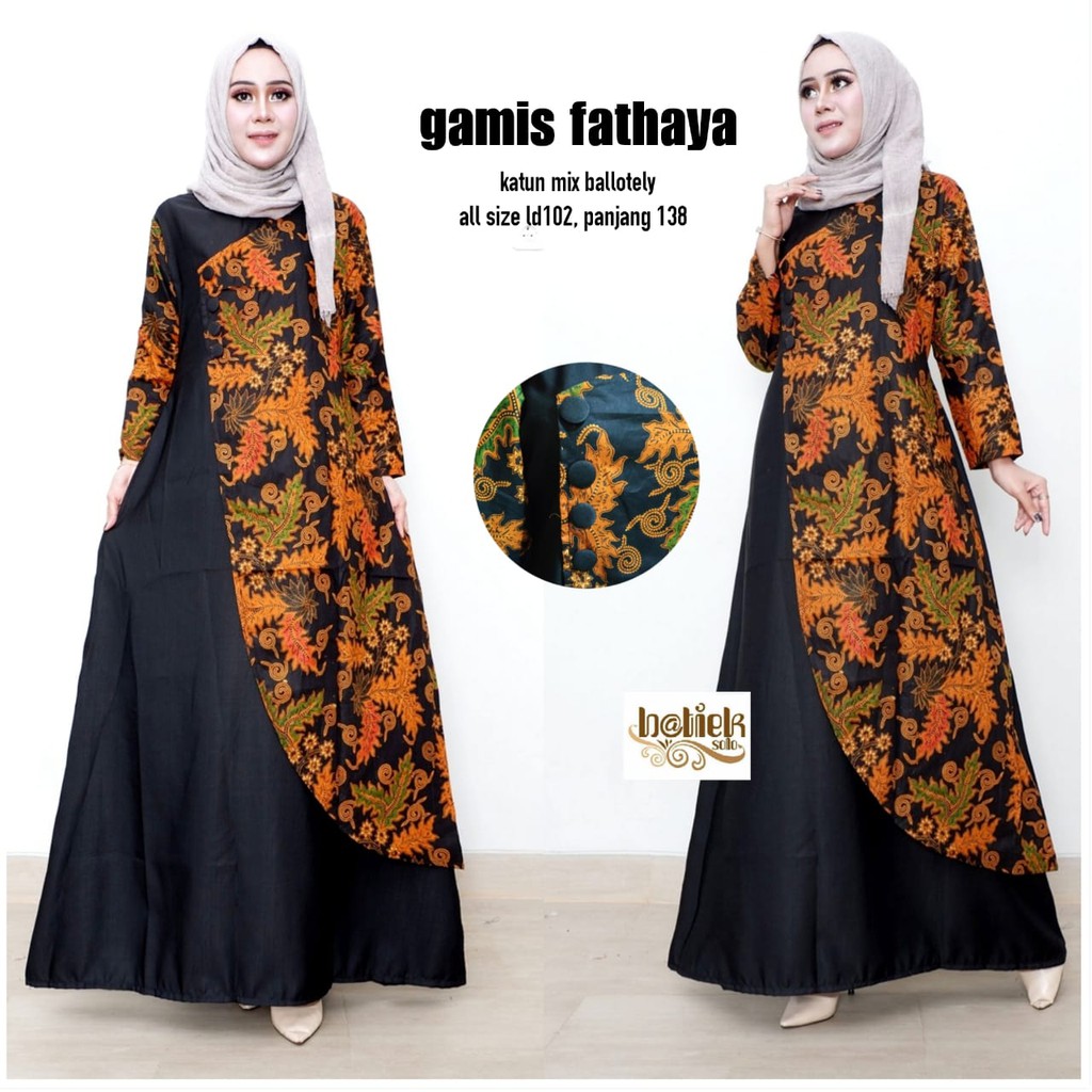  Gambar  Gamis  Kombinasi  Batik  Polos  AR Production