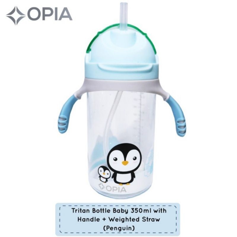 OPIA Tritan Bottle Baby 350ml Penguin - Weighted Straw Handle Bottle