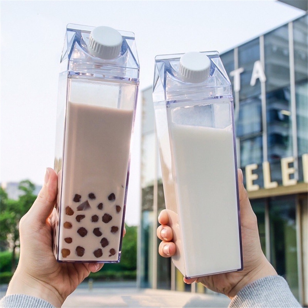 1pc Gelas Susu Influencer Bentuk Kotak Bahan Plastik Ukuran 500ML1000ML