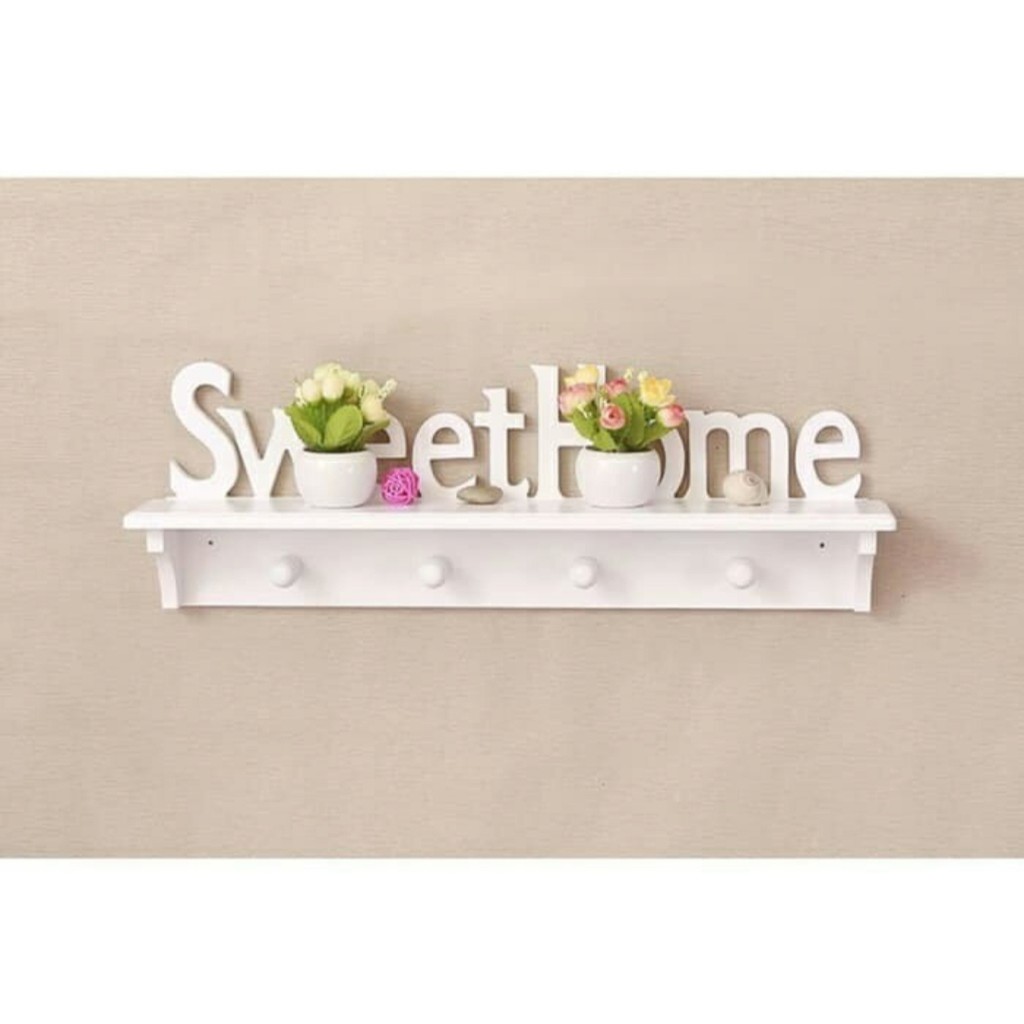 SWEETHOME RAK GANTUNG AMBALAN SHABBY CHIC SWEET HOME PUTIH 4 BUAH HOOK MURAH