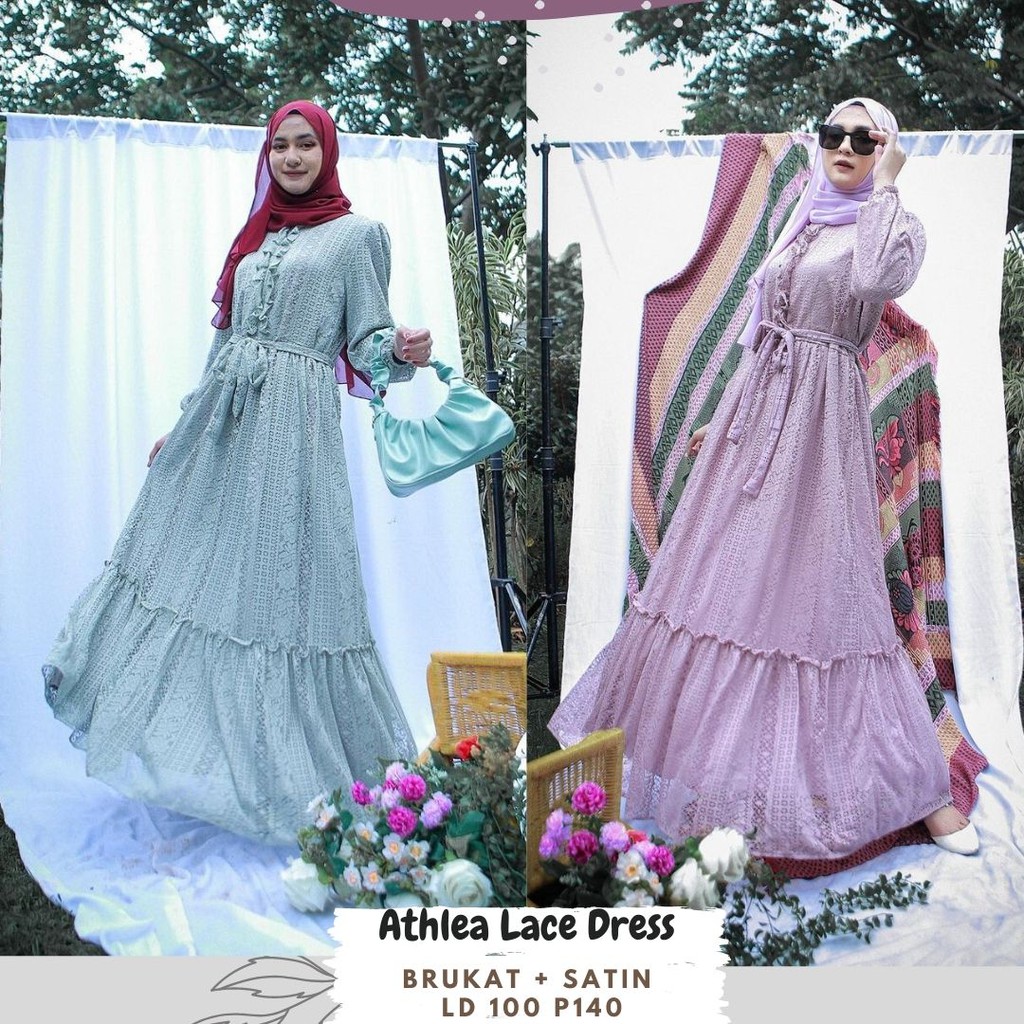 Athlea Lace Brukat Dress/Dress Brukat Lilac/Gamis Lilac/Dress Brukat Ld 100/Dress Lebaran