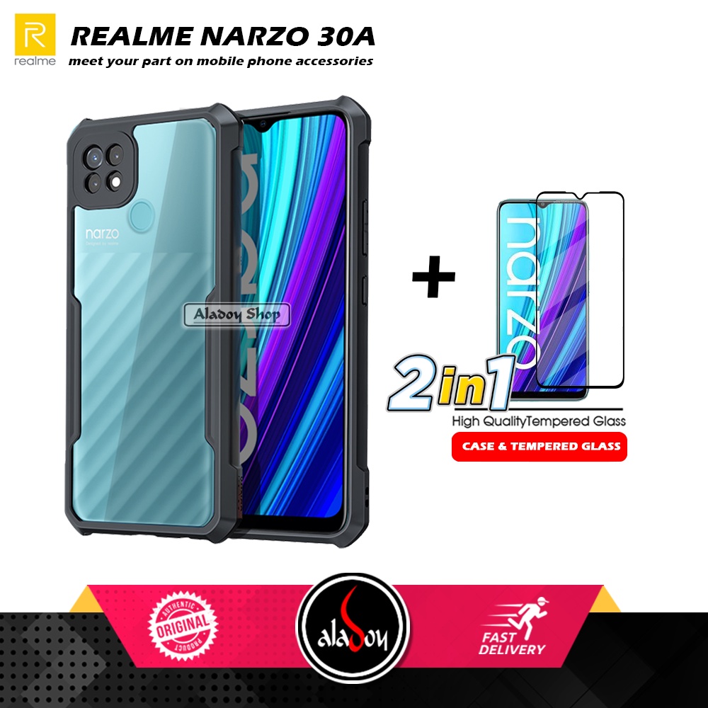 PAKET 2 IN 1 Case Realme Narzo 30A Armor Fusion Transparent Prmium Casing Free Tempered Glass