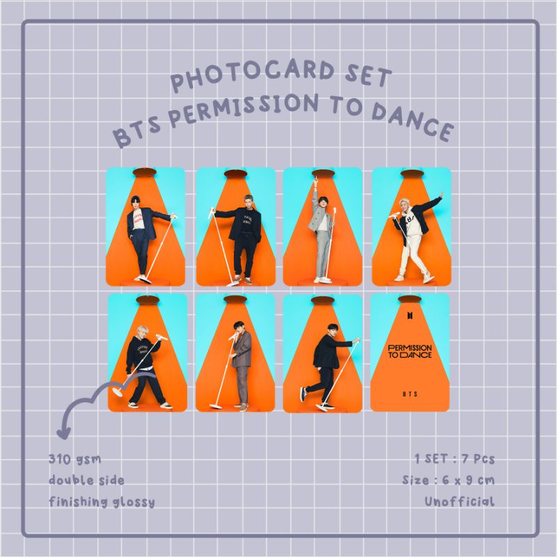 Photocard BTS Permission to dance | BTS Ptd Photocard Set Unofficial