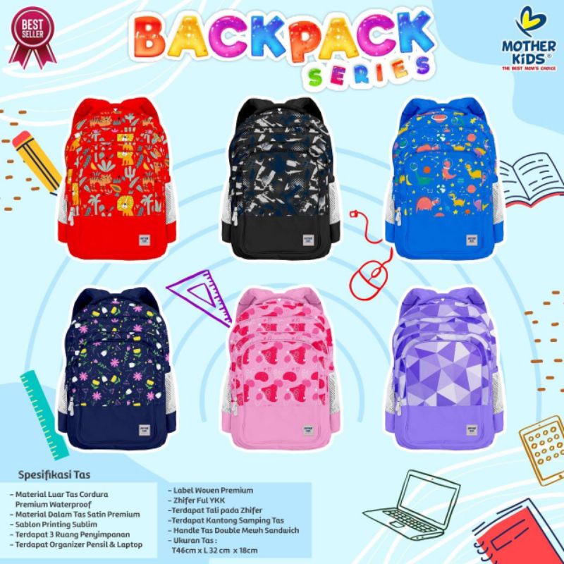 Bagpack School Mother Kids | Tas Ransel Anak Mother Kids | Tas Sekolah Anak Lucu Mother Kids