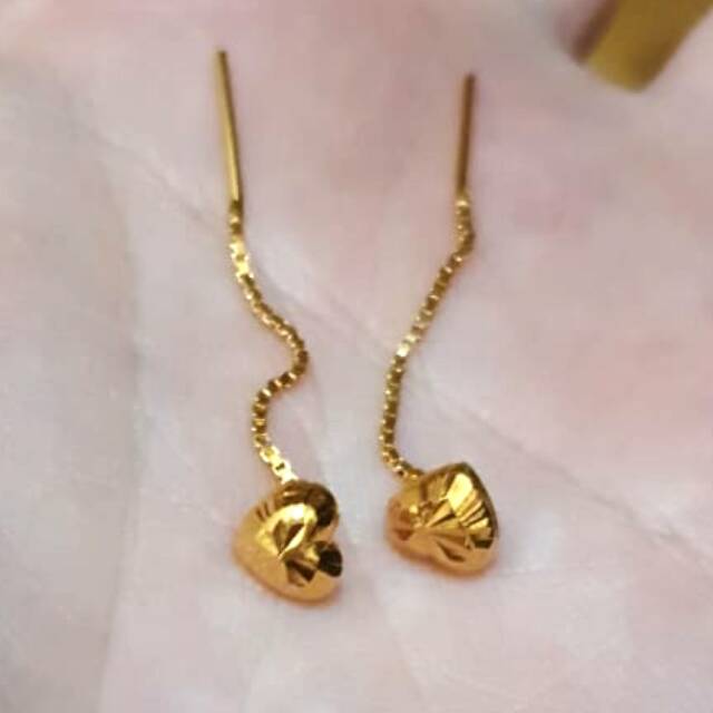 Anting Panjang Elegant Model Hati emas asli