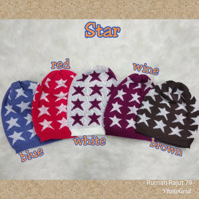 Topi kupluk rajut anak bayi motif love &amp; Star