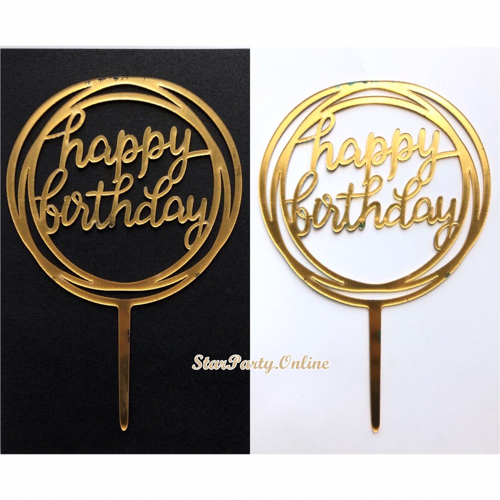 Topper Acrylic HBD Bulat /Hiasan Kue /Cake Topper