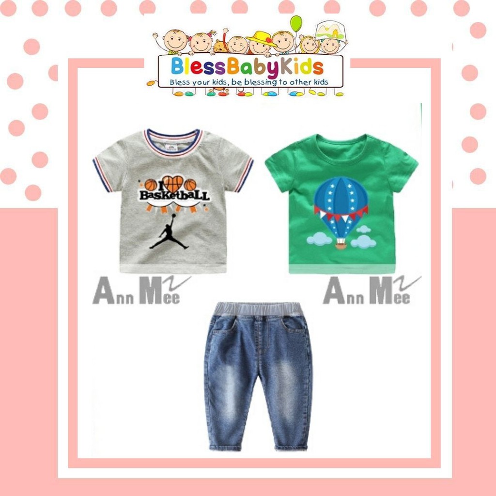 Ann Mee Ball 2in1 (Tshirt Grey & Celana Panjan) / Stelan anak laki-laki celana jeans