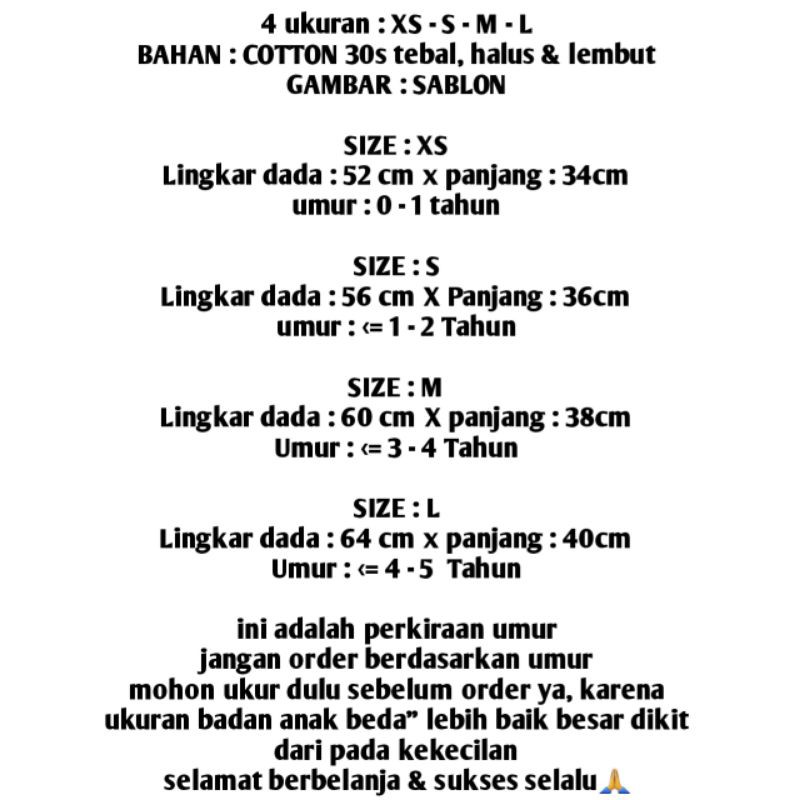 kaos anak laki-laki/baju kaos anak cowok/cewek lengan pendek 0-5 tahun