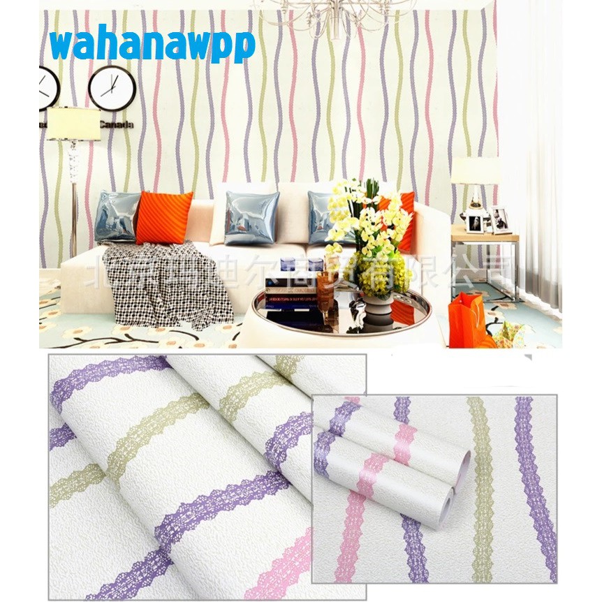 WALLPAPER STICKER | MOTIF LINE 3 COLOR MINIMALIS | Uk. 45cm x 9m