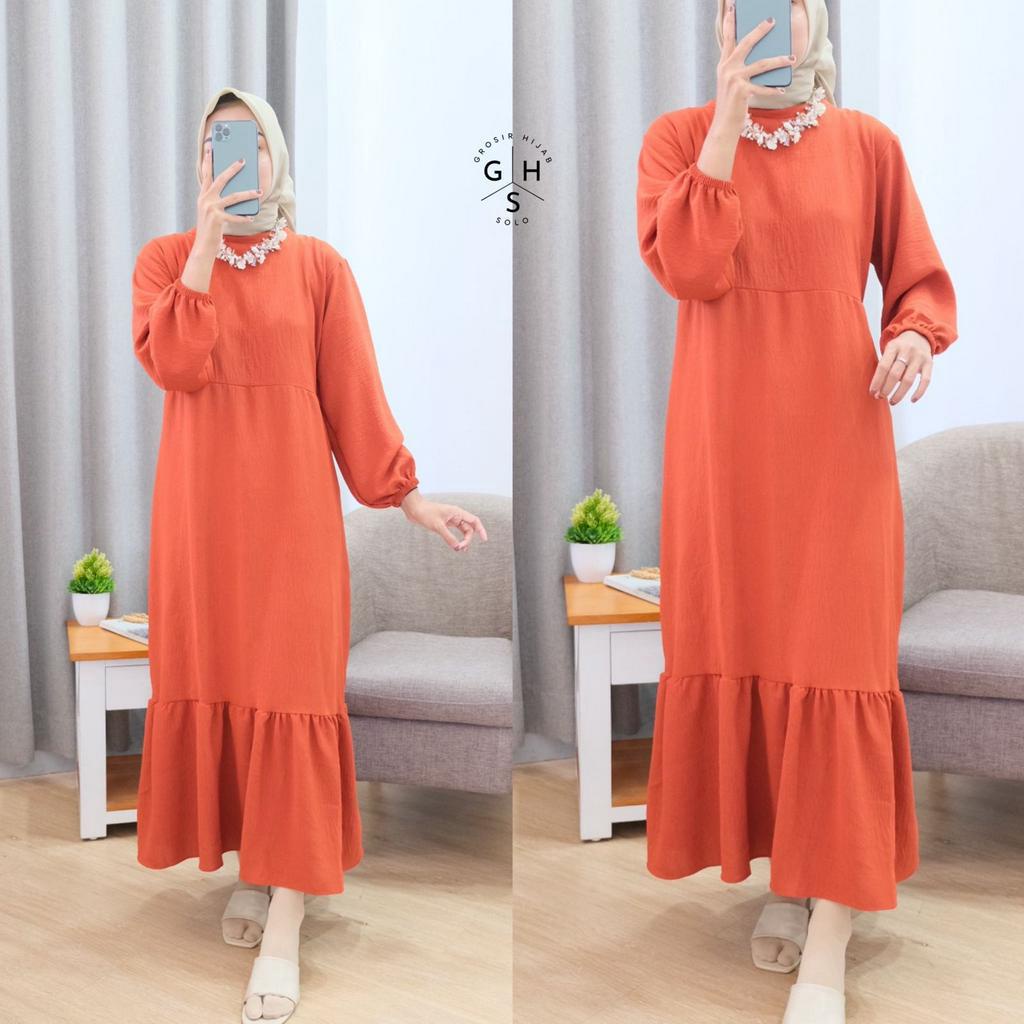 (AMD) GAMIS MIDI HANNY DRESS DUYUNG ATASAN WANITA CRINCLE AIRFLOW