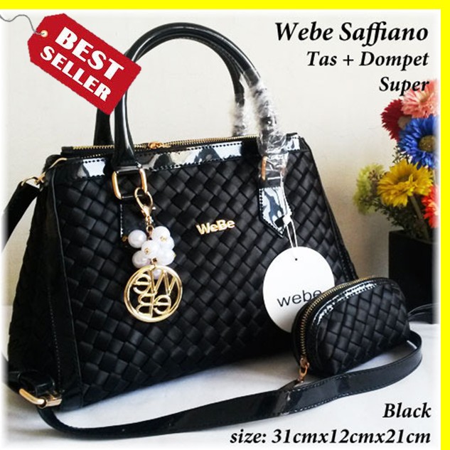 TERLARIS  Tas Webe Saffiano Super Black + FREE DOMPET I Tas Import Murah Terbaru