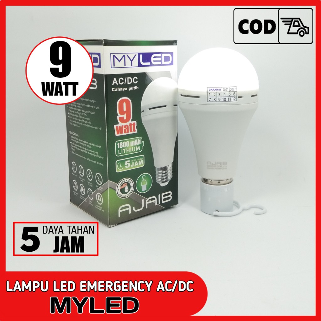 MYLED Ajaib Lampu LED Emergency AC/DC 9 Watt - Cahaya Putih