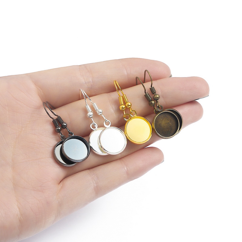 10pcs Anting Kait Cabochon Kosong Bentuk Bulat Bahan Kaca Untuk Membuat Perhiasan