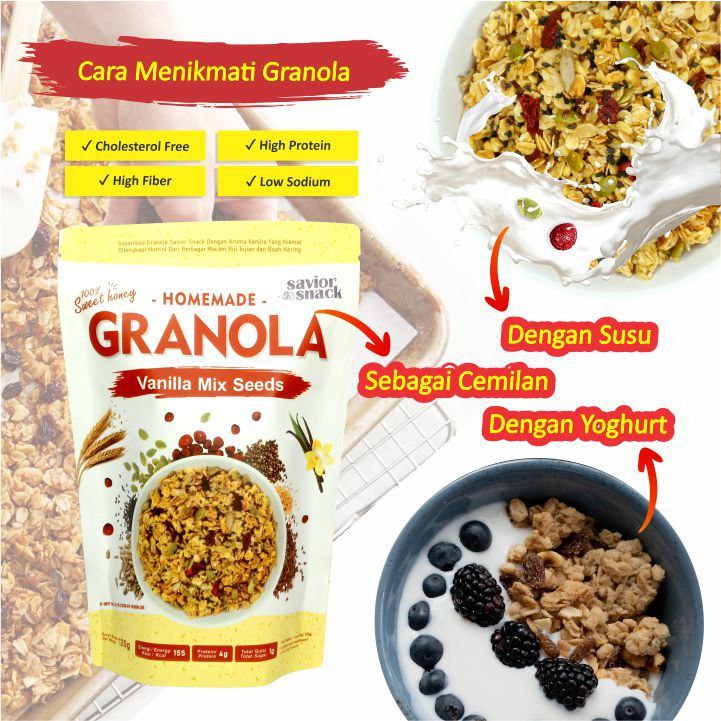 GRANOLA VANILA MIX SEEDS 300g - CEMILAN MAKANAN SEHAT SARAPAN BERGIZI TINGGI NUTRISI BAHAN ORGANIK ALAMI TANPA PENGAWET - HIGH QUALITY - SAVIOR SNACK - GRANOLA  SWEET HONEY