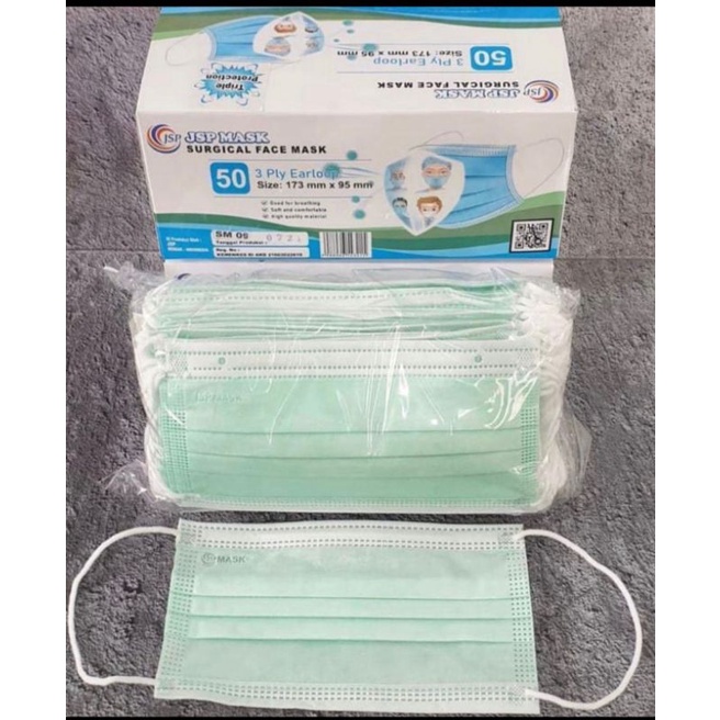 masker earloop surgical JSP Hijau isi 50 masker surgical masker medis