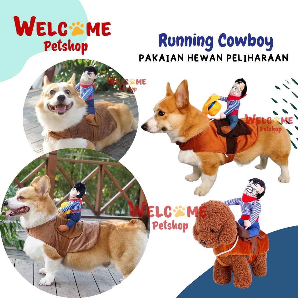 Running Cowboy Pakaian Baju Kostum Anjing Kucing Koboi Lucu