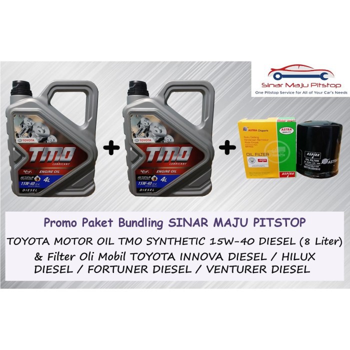 Paket Bundling Oli TMO Diesel 15W-40 Synthetic 8 Liter & Filter Mobil TOYOTA FORTUNER & HILUX DIESEL