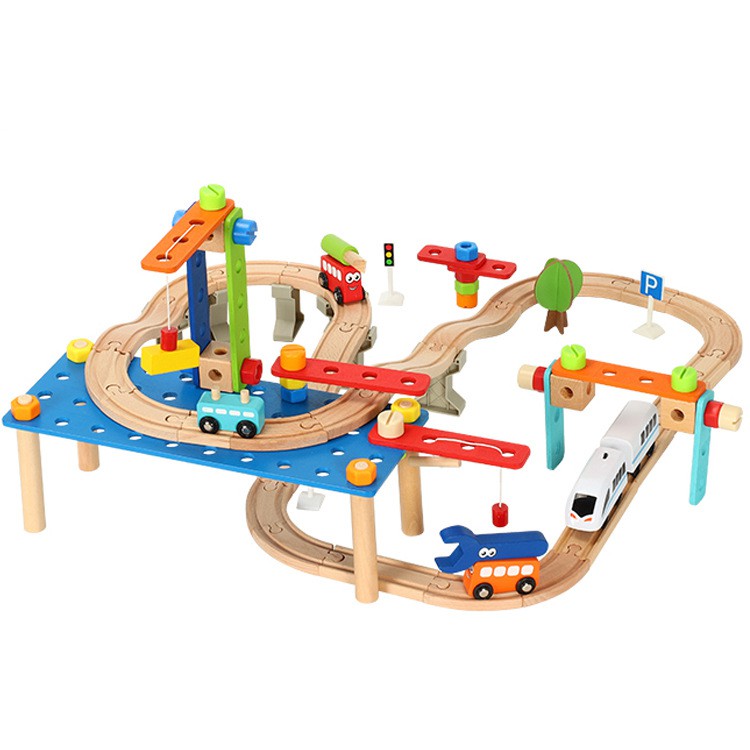 TAO Mainan kayu anak Construction Train Track Toys